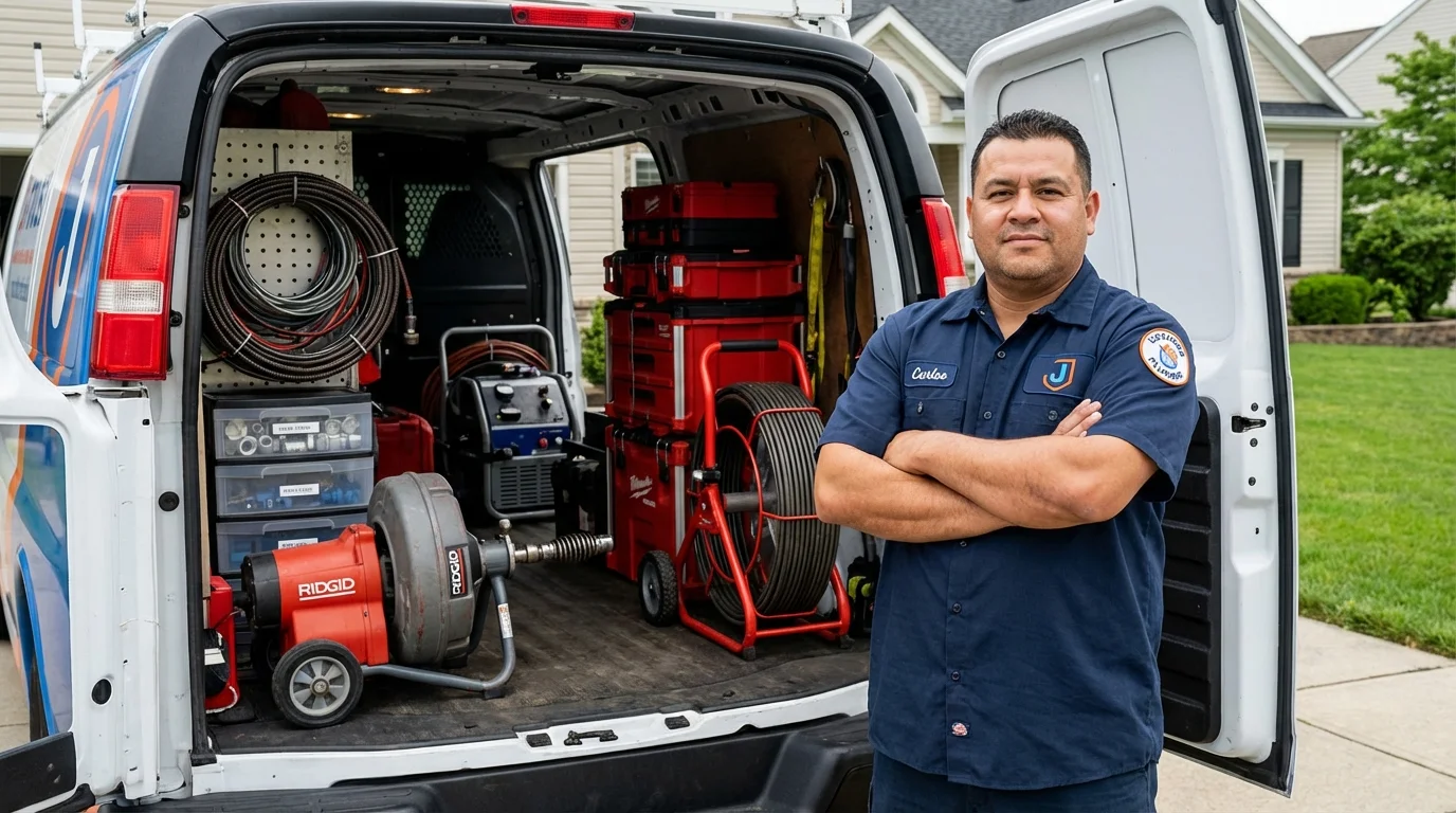 Professional drain cleaning equipment and Johns Plumbing LLC plumber in Powderly