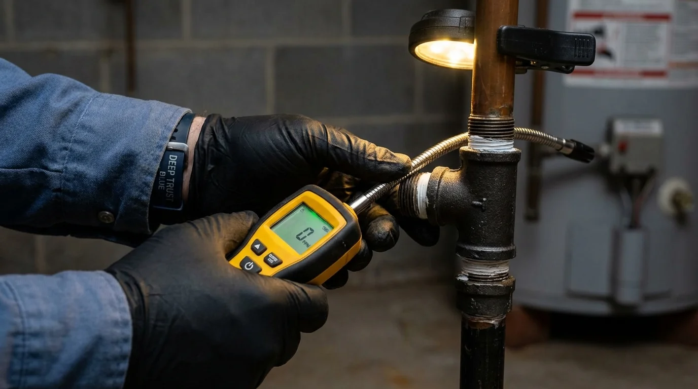 Gas leak detection with electronic sniffer by Johns Plumbing LLC in Powderly