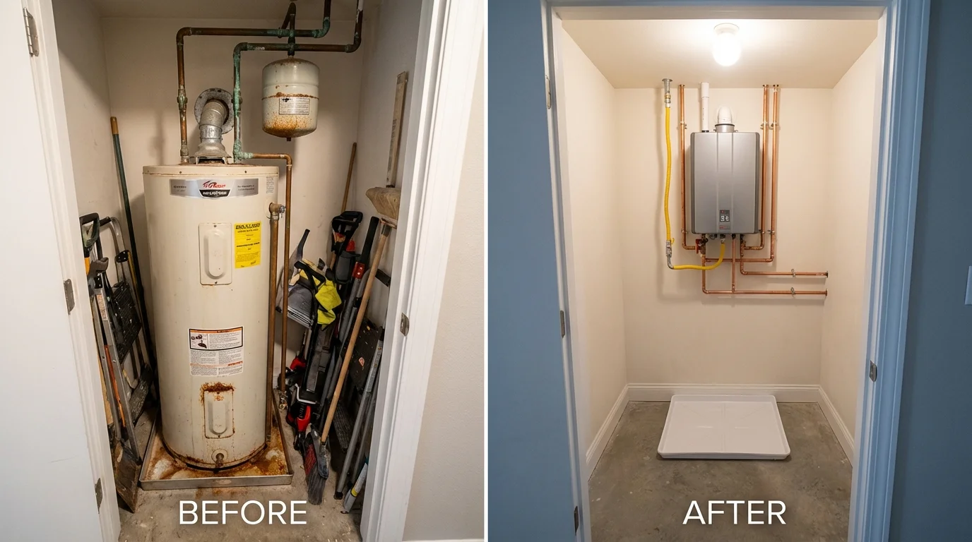 Tank water heater versus wall-mounted tankless unit comparison for Powderly, TX homeowners